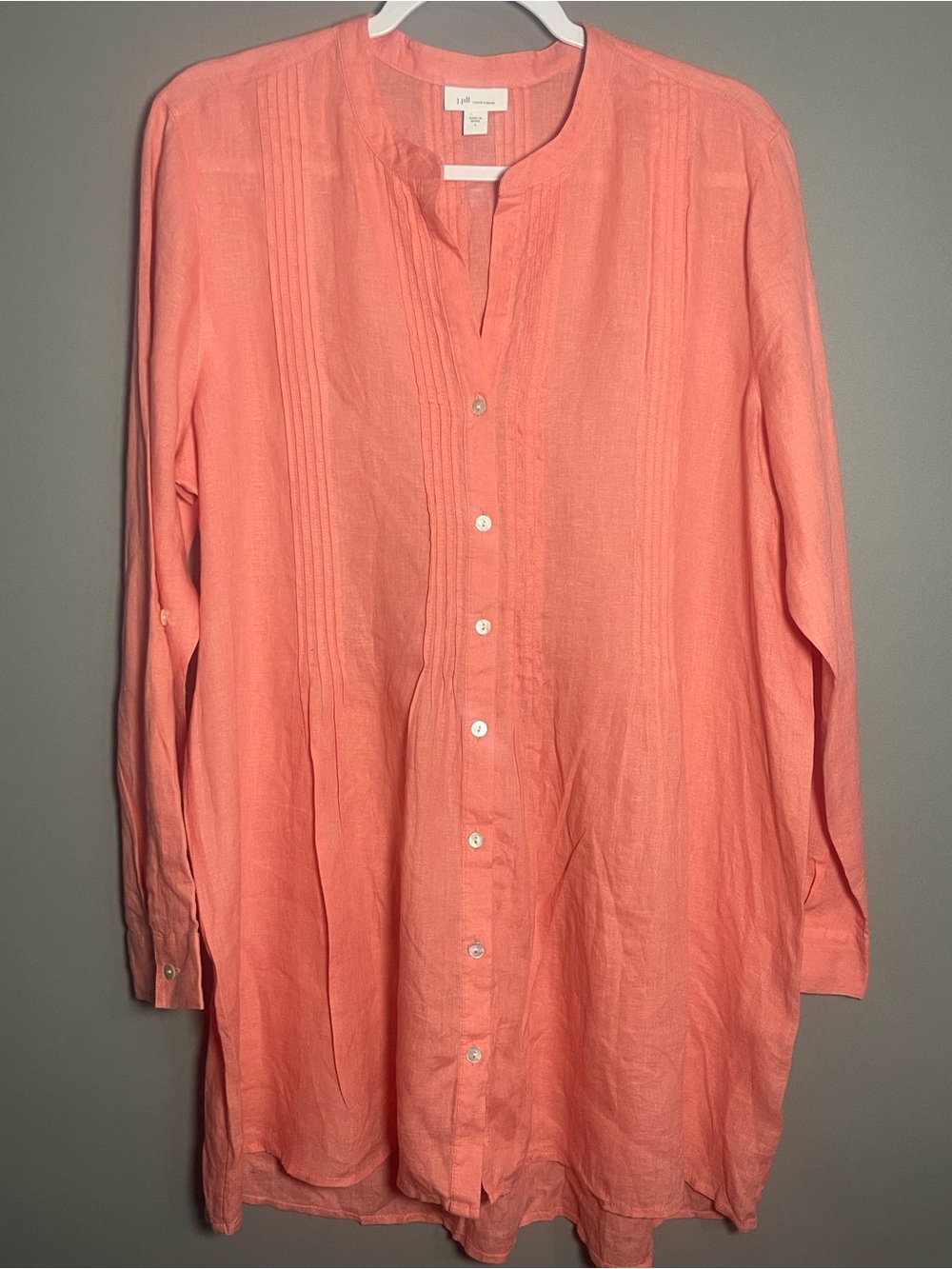 J Jill Love Linen Coral Pink Pintuck Tunic Large